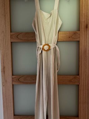 Moneau Los Angeles Cream Jumpsuit - Sleeveless with Belt